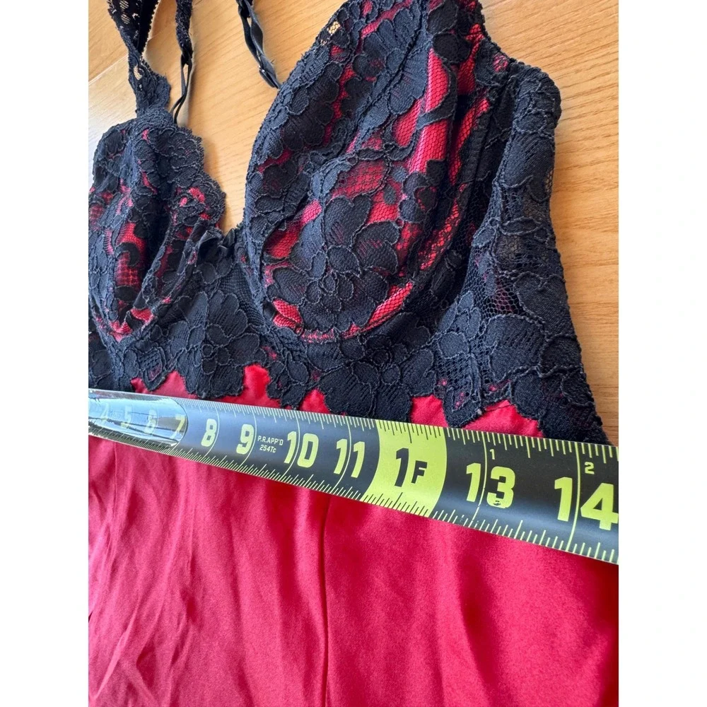 Y2K Victoria Secret Lingerie Set Women S Red Black Lace Satin Robe Slip Babydoll - Picture 14 of 16
